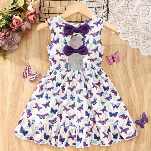 Popshion Sleeveless Back Bowknot Dress for Toddler Girls 1-7 Years Summer Birthday Party Clothes