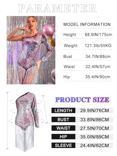 TWINKLEDE Glitter Fringe Romper Dress One Sleeve Party Costume for Women