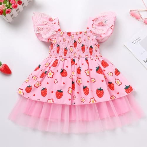 IMEKIS Toddler Strawberry Birthday Tulle Dress
