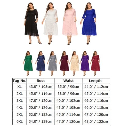 Plus Size Floral Lace Cocktail Dress with Pockets for Women