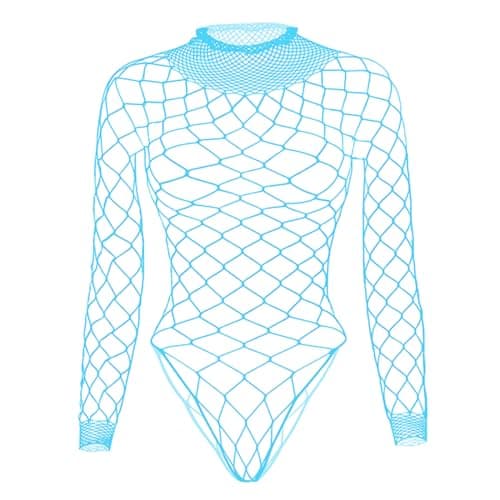Tosmifairy Women's Stretch Fishnet Mesh Long Sleeve Rave Romper Body Suit