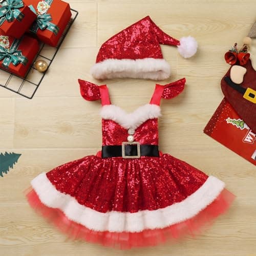 Toddler Girls Santa Costume Dress with Hat for Christmas & Halloween
