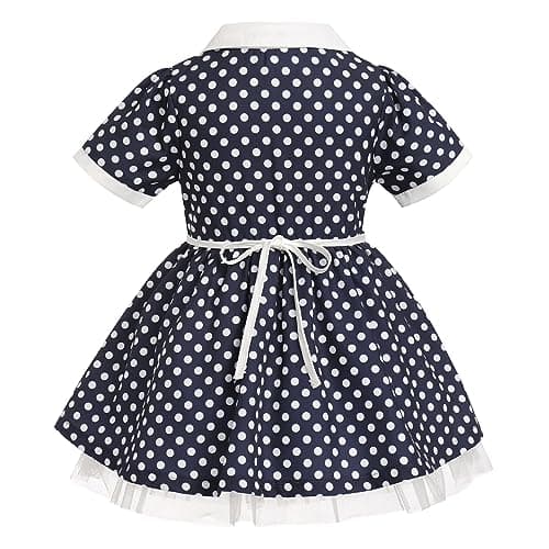 IMEKIS 1950s Housewife Halloween Costume Vintage Polka Dot Dress Apron 1-5T