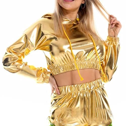 Bornpom Metallic Cropped Hoodie Sweatshirt for Women