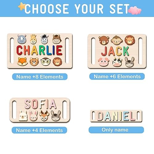 Personalized Name Puzzle for Kids - Custom Wooden Puzzle for Baby Easter Gifts with Engraved Text - Perfect 1st Birthday Gift for Toddler Boys and Girls