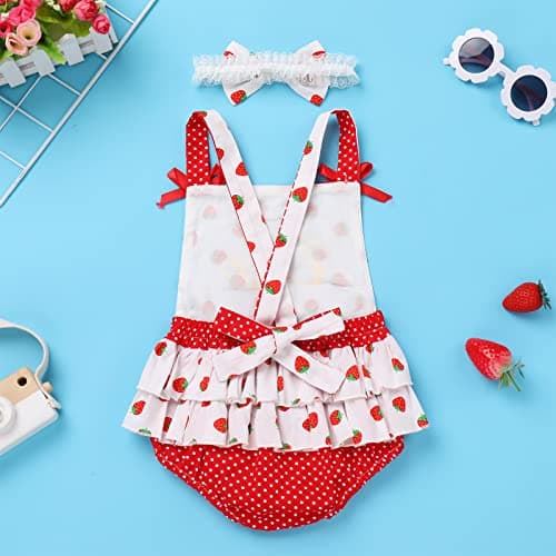 IMEKIS Baby Girl Boho Romper & Headband 1st Birthday Outfit