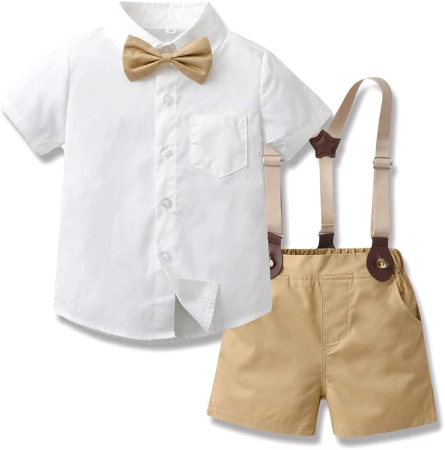 Toddler Baby Boys Gentleman Suits Bowtie Shirt Overalls Suspenders Shorts Pants Summer Wedding Outfit Dress Clothes