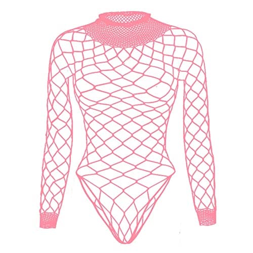 Tosmifairy Women's Stretch Fishnet Mesh Long Sleeve Rave Romper Body Suit