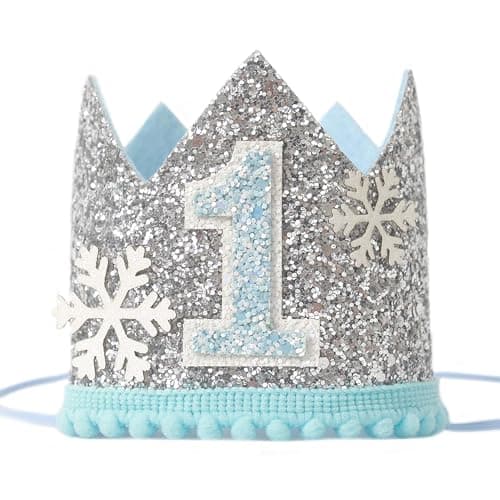 KOJIN Snowflake Birthday Crown for Baby, Winter Onederland Hat, Silver & Pink
