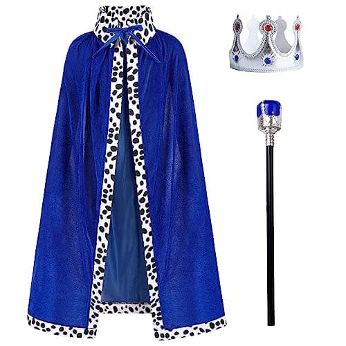 Kids and Adults IMEKIS King Prince Costume Set: Cloak, Crown, and Scepter for Halloween and Birthday Parties