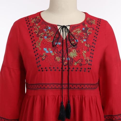 Floral Embroidered Mexican Dress for Women