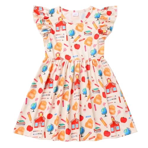 Toddler Girls Back to School Apple Print Dress