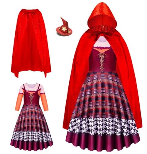 RuuYiicoco Sanderson Sisters Halloween Girl Witch Costume with Cape