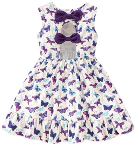 Popshion Sleeveless Back Bowknot Dress for Toddler Girls 1-7 Years Summer Birthday Party Clothes