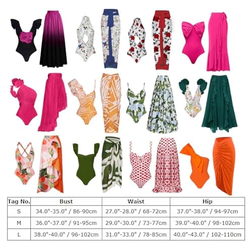 Women's Tropical Floral Print One Piece Swimsuit with Cover up Wrap Skirt