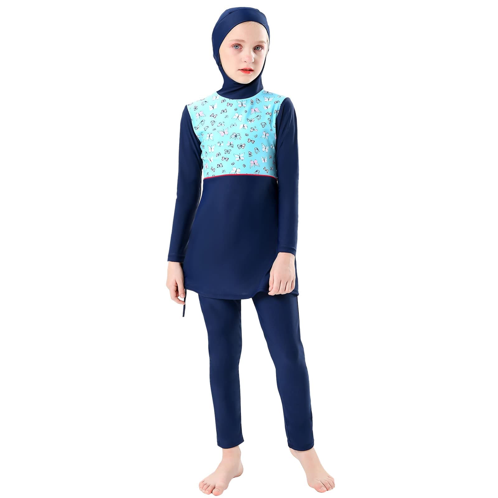 IMEKIS Modest Girl Burkini Swimsuit Set with Long Sleeve Rash Guard