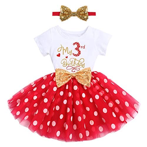 IMEKIS Baby Girls 1st & 2nd Birthday Outfit with Dress & Tutu Set