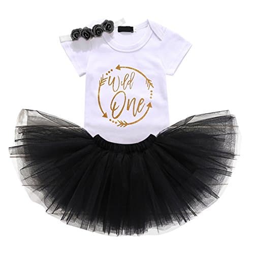 OwlFay Baby Girl 1st Birthday Crown Romper & Skirt + Bow Headband Party Dress Set