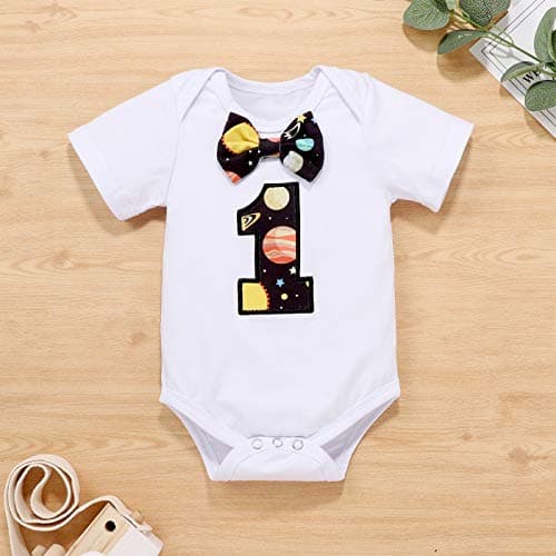 Baby Boys Space 1st Birthday Outfit Cake Smash Romper + Shorts Pants Suspenders Astronauts Cake Smash Photo Props