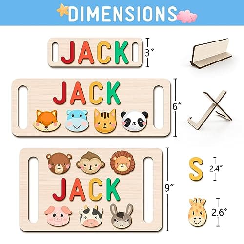 Personalized Name Puzzle for Kids - Custom Wooden Puzzle for Baby Easter Gifts with Engraved Text - Perfect 1st Birthday Gift for Toddler Boys and Girls