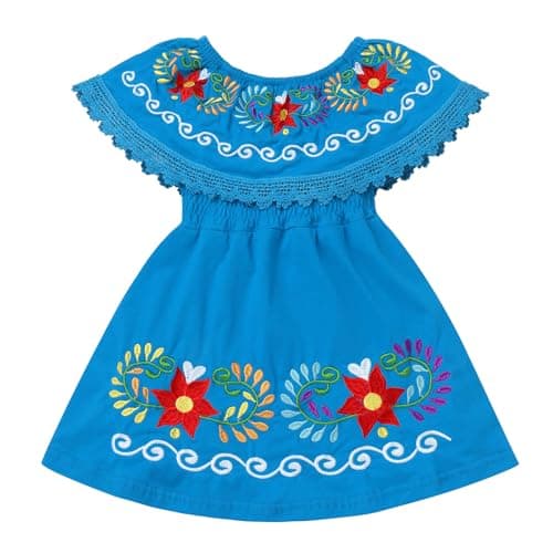 IMEKIS Toddler Girls Mexican Floral Embroidered Dress Birthday & Halloween Costume