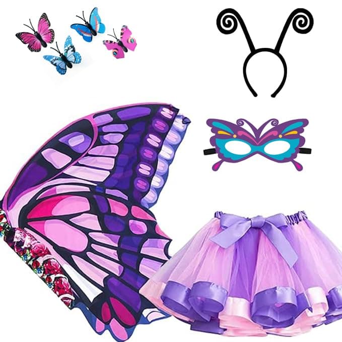 2024 Kids Fairy Butterfly Wings Costume for Girls with Tutu Dress - 4 Piece Set for Christmas Party