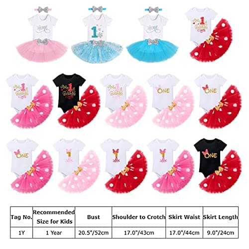 Baby Girls 1st Birthday Outfit with Polka Dots ONE Romper Tutu Skirt