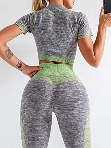 Women's Seamless Short Sleeve Yoga Set with Crop Top and High Waist Legging