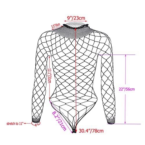 Tosmifairy Women's Stretch Fishnet Mesh Long Sleeve Rave Romper Body Suit