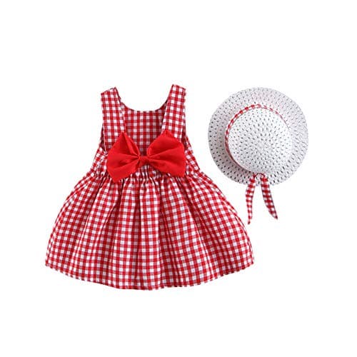 IMEKIS Toddler Girls Hawaiian Rainbow Backless Sundress & Straw Hat
