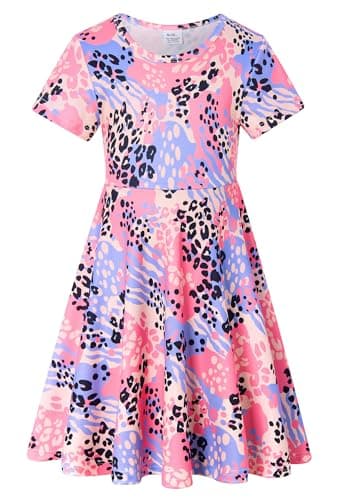 RAISEVERN Toddler Girls Short Sleeve Casual Midi Sundress 4-9T