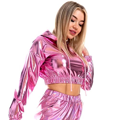 Shiny Metallic Crop Top Hoodie for Women into Disco Dance Clubwear
Refined Title: Shiny Metallic Crop Top Hoodie for Women: Perfect for Disco Dance Clubwear
Preserved Audience: Women
