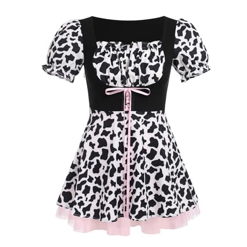 IMEKIS Women Cow Halloween Costume 3 Piece Set