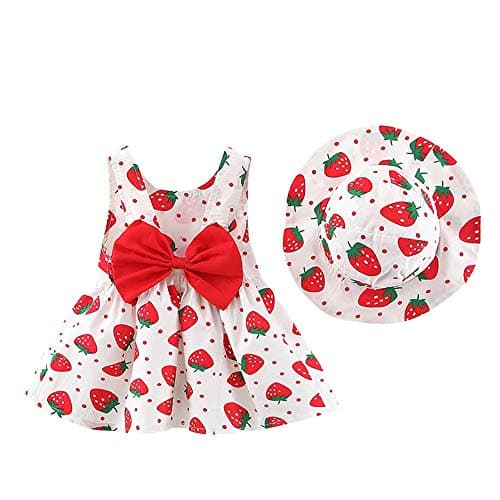 IMEKIS Toddler Girls Hawaiian Rainbow Backless Sundress & Straw Hat