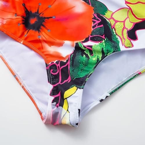 IMEKIS Women's Floral Print 2-Piece Swimsuit Set with Ruffle Cover-Up