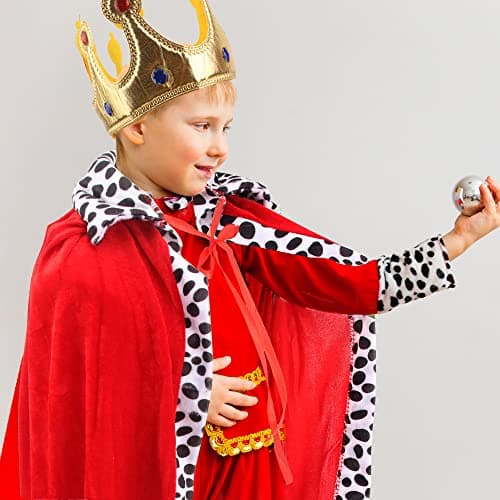 4-Pack Kids King Costume Set: Red & Blue Cape Crown Sheriff's Kids Halloween Cosplay