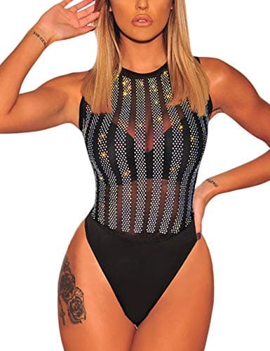Sheer Mesh Turtleneck Bodysuit for Ladies