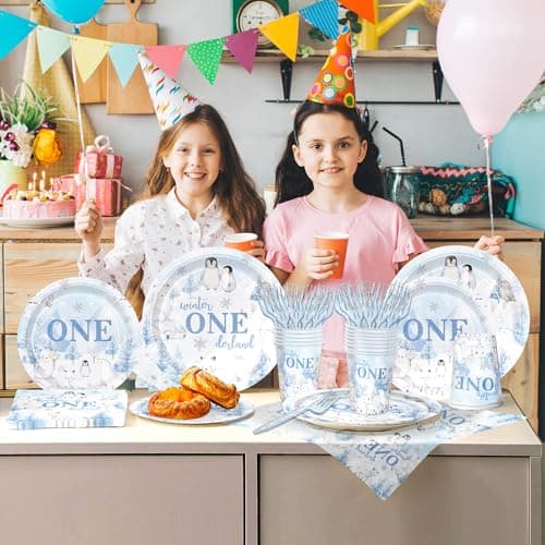 Detanpoly Arctic Polar Animal Party Plates & Napkins for Kids' 1st Birthday