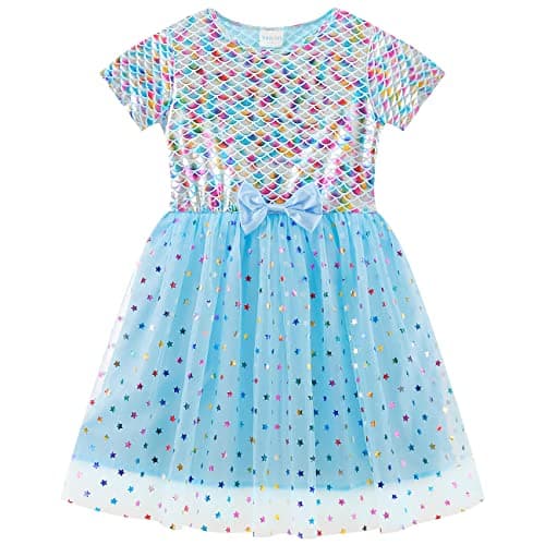 VASCHY Cute Ruffle Tulle Dress for Girls, Toddler to Big Kid Size 2-10T