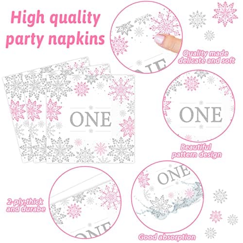 ZOIIWA Winter Onederland Snowflake Birthday Party Supplies for Baby Girls - 24 Guests