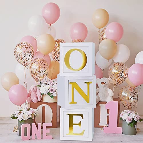 QIFU 3PC Stereoscopic Balloon Boxes with ABC Letters for 1st Birthday Decorations