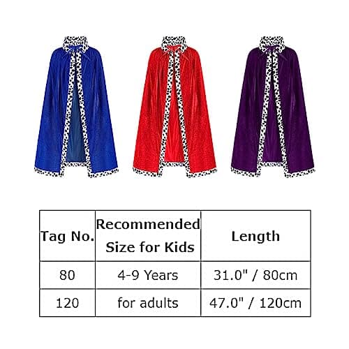Kids and Adults IMEKIS King Prince Costume Set: Cloak, Crown, and Scepter for Halloween and Birthday Parties