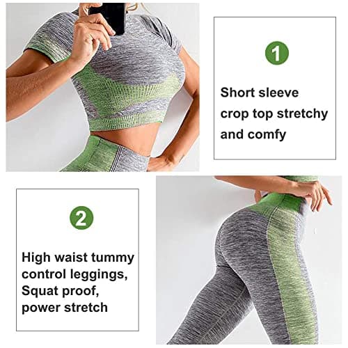 Women's Seamless Short Sleeve Yoga Set with Crop Top and High Waist Legging