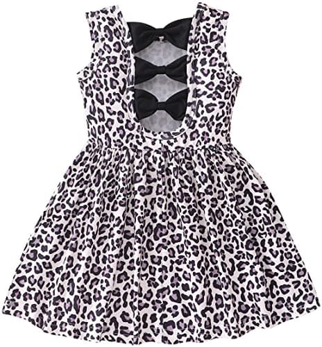 Popshion Girls' Leopard Print Sleeveless Sundress with Back Bowknot