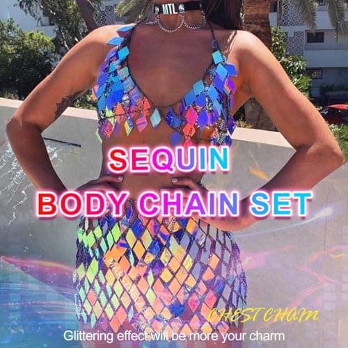 Nicute Sequin Top & Skirt Set for Women Rave Outfits