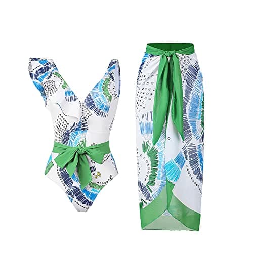 IMEKIS Women’s Floral Print Bikini Set with Wrap Skirt