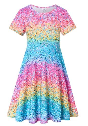 RAISEVERN Toddler Girls Short Sleeve Casual Midi Sundress 4-9T