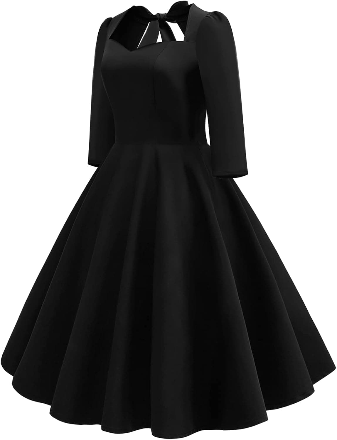 Women Vintage 1950s Retro Cocktail Party Swing Dress Elegant 3/4 Sleeve Sweetheart A Line Wedding Guest Dress
