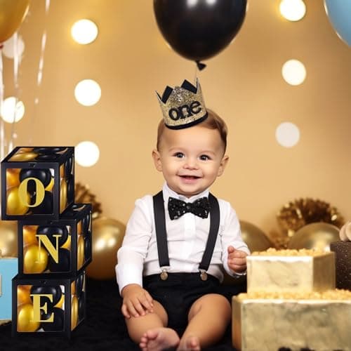 Maticr Glitter First Birthday Crown for Baby Boy Photo Prop