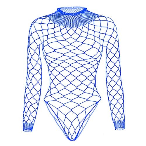 Tosmifairy Women's Stretch Fishnet Mesh Long Sleeve Rave Romper Body Suit